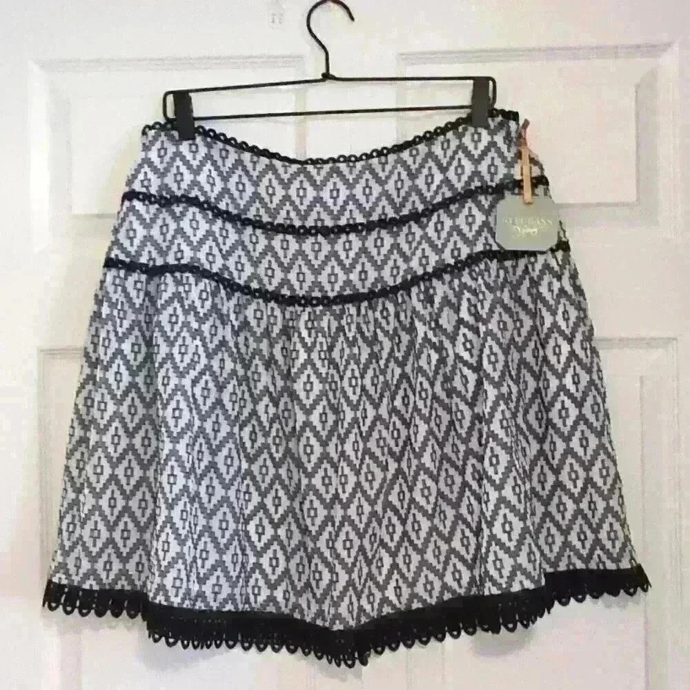 Ryegrass Womens Geometric Lace Trim Mini Skirt Size 14 Black White Boho Summer